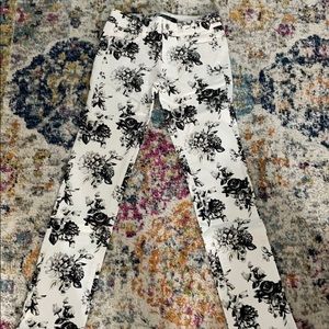 White jeans with black flowers